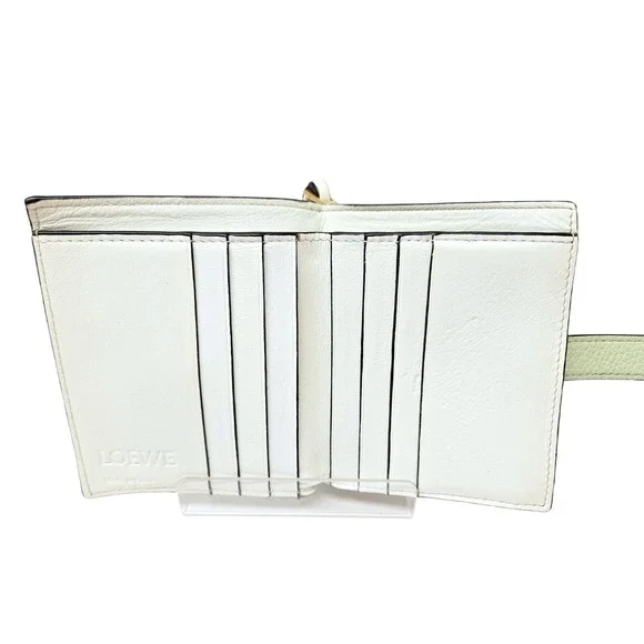 LOEWE Puzzle Bifold Wallet Leather Matcha Green Beige SET Box + Booklet AUTH - Picture 8 of 13